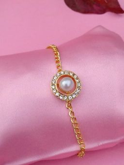 Estele - Gold Plated Round Shaped Bracelet with Pearls and Crystals for Women